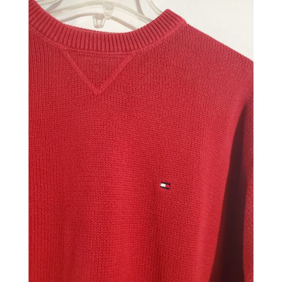 Tommy Hilfiger VTG Y2K Knit Crewneck Sweater Mens Size XL Ribbed Cotton Red - Picture 3 of 7